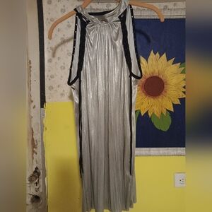 SALVAGE Silver and Black Sleeveless Cord And Grommet Tie For Long Top/Mini Dress